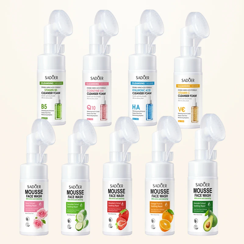 Korean Natural Organic Foaming Acne Face Wash Moisturizing Deep Cleansing Mousse Exfoliating Bubble Facial Cleanser with Brush