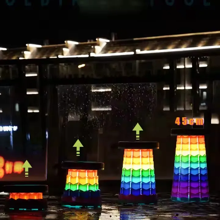 Upgrade Outdoor Portable Telescopic Camping Stool With Led Light Plastic Folding Luminous Stool