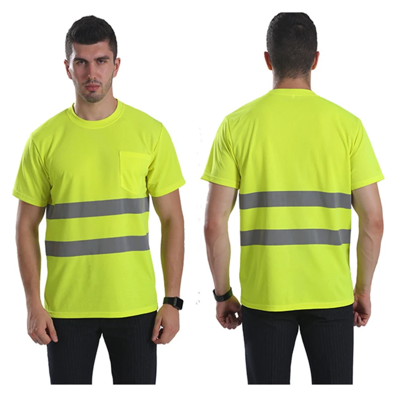 Wholesale Custom Logo Safety Green t Shirts Short Sleeve Road High Visibility Reflective Safety Shirts Security Clothing