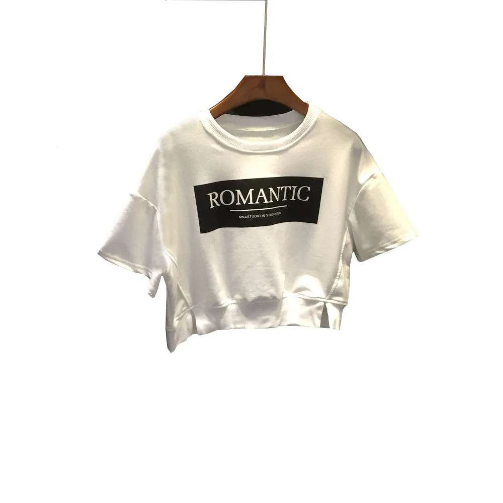 Футболка женская с логотипом на шелковом экране, Модный укороченный топ, дышащая черная рубашка в стиле хип-хоп, оптовая продажа, по заказу завода-изготовителя