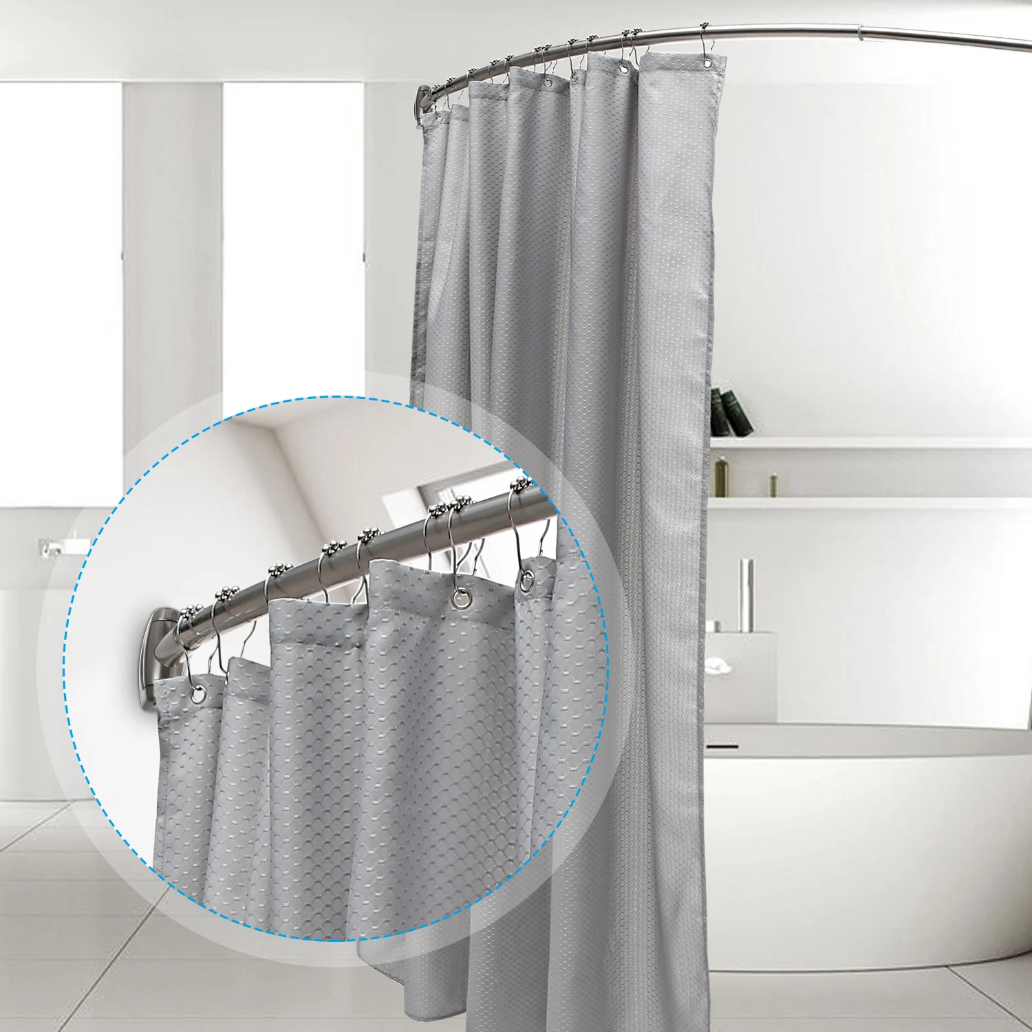 Curved Shower Curtain Rod Brushed Nickel Adjustable Shower Curtain Poles 12pcs Rustproof Stainless Steel Shower Curtain Rod