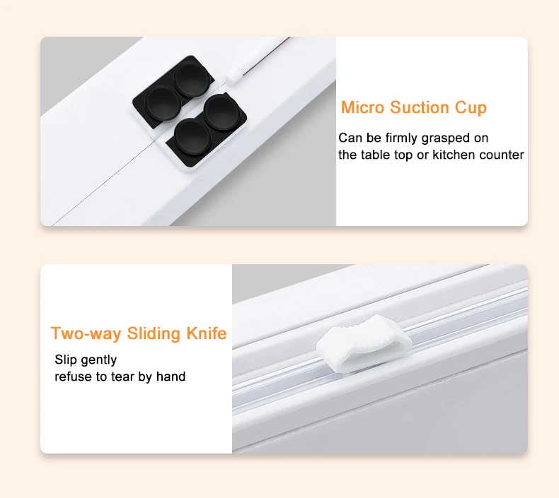 Plastic Food Wrap Dispenser with Slide Cutter Wall Mounted Tin Foil Cutter Kitchen Table Top Refillable Cling Film Dispenser Box