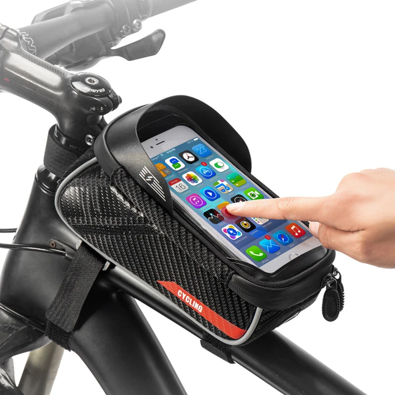 Multifunctional bicycle touch screen TPU bicycle bag with built-in sun visor, customizable safety  logo bicycle frame bag