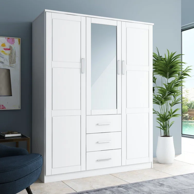 Modern Simple Clothes Wardrobe Modern Bedroom Cabinet Home Furniture White Wooden Metal Bedroom Wardrobe Price King Bedroom Sets