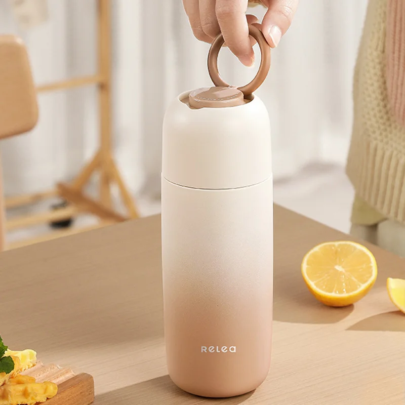 Promotional Gifts 400ml Japanese Style Kinto Thermos Stainless Steel Vacuum Cup Thermal Coffee Mug With Handle Lid