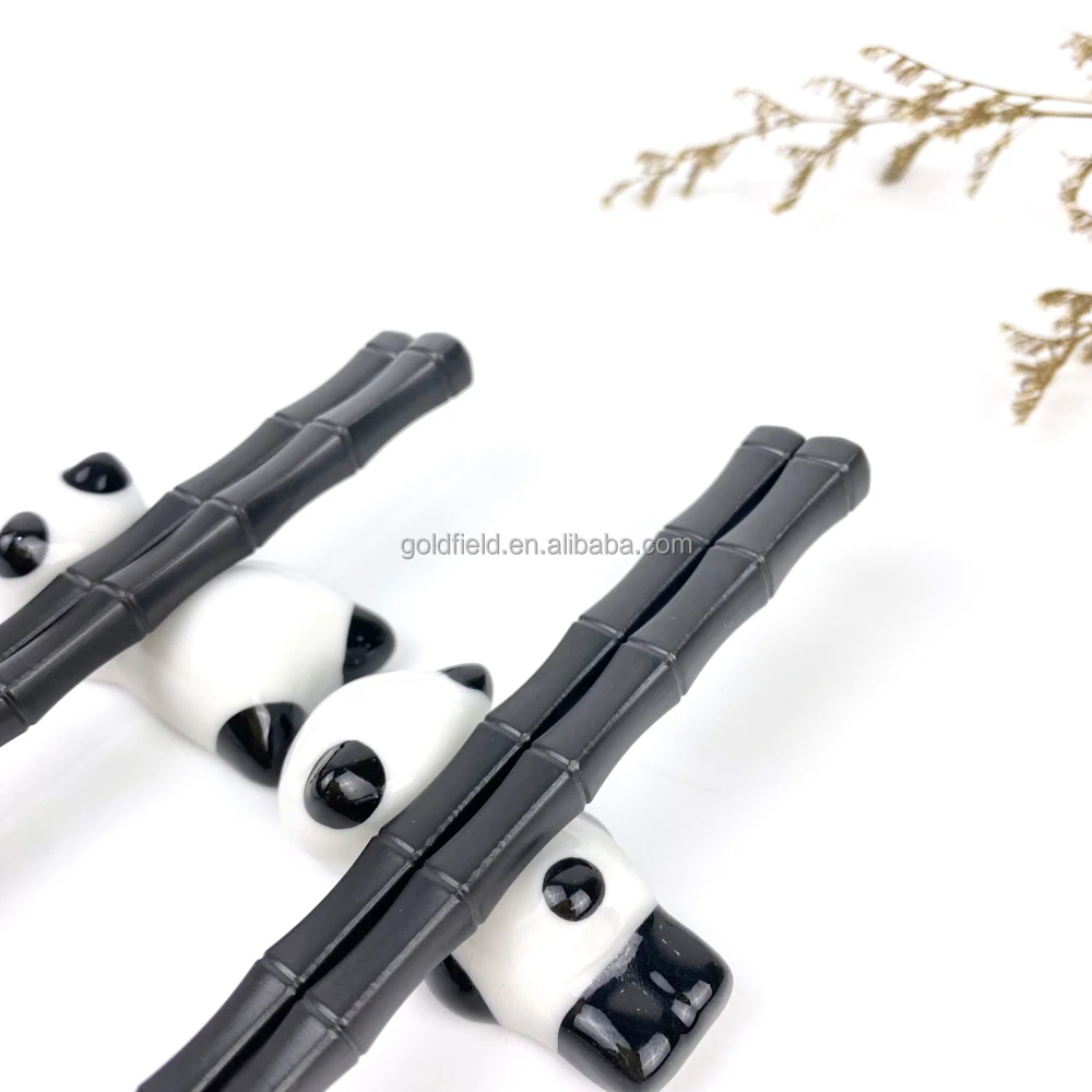 hot sale 5prs  Fiberglass  bamboo   chopsticks   5pcs  ceramic panda rest for Gift BOX Dishwasher safe