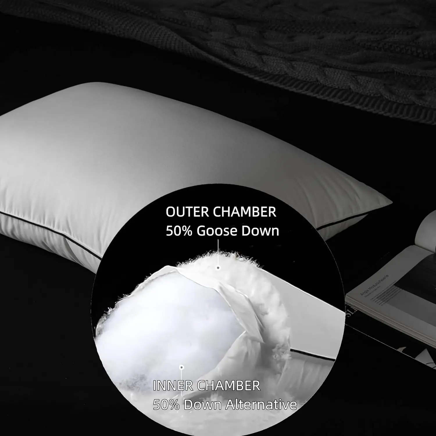 Hotel Collection Luxury Hungarian Goose Down and Down Alternative Pillow with 100% Cotton Shell Soft Fluffy Goose Down Pillow