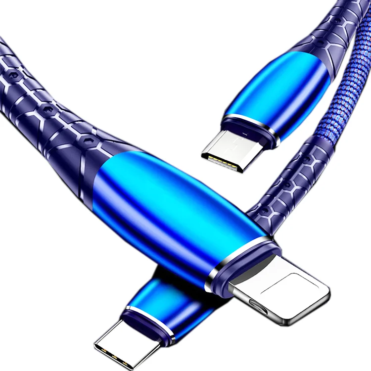 
Universal All In One Durable woven cloth one drag three Multi USB Data Charger Cable 3in1 data usb cable with lighting 