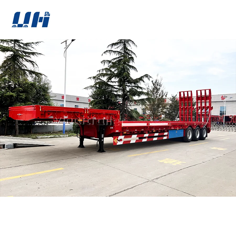 Mechanical Suspension 2/3/4 Axle Lowbed Trailer Brand Parts Low Bed Trailer 100 Ton for Africa