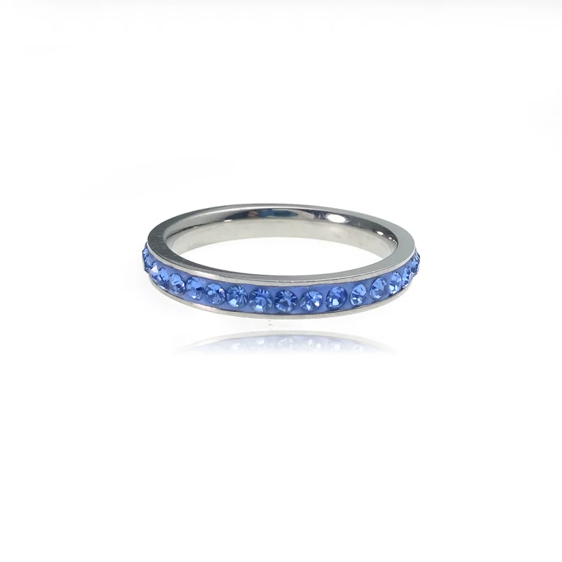 Clay Stone Blue Zirconia Dainty Aesthetic Ring 3Mm Stainless Steel Jewelry Thin Band Ring