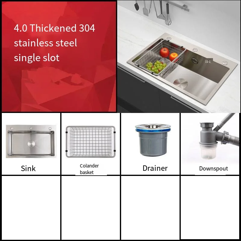 Drop shipping Waterfall Kitchen Sink 304 Stainless Steel Sink Digital Display Large Single Slot Sink With Waterfall Faucet