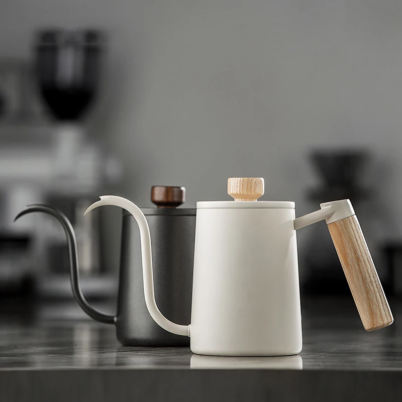 Wood Handle Gooseneck Drip Kettle Swan Neck Thin Mouth Drip Kettle Stainless Steel Coffee Pot