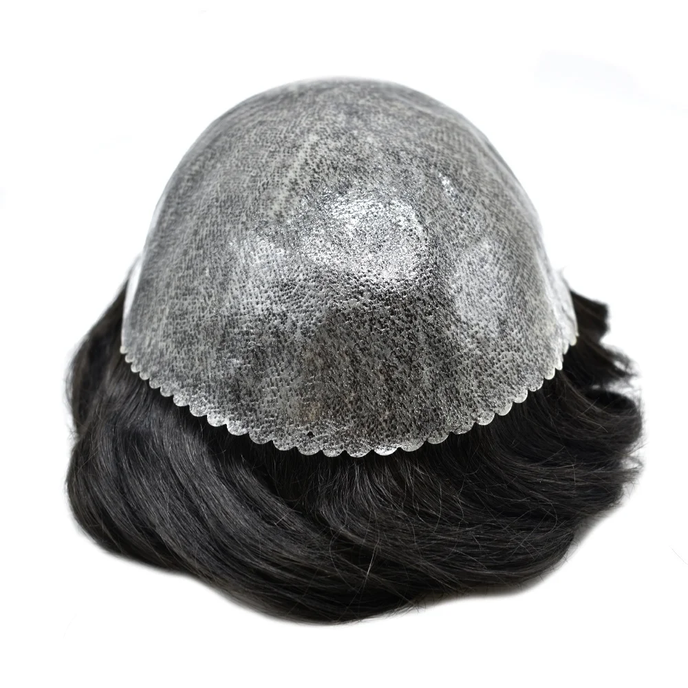 non surgical hair loss restoration water wavy indian human hair replacement black color silicone pu unit toupee for bald male