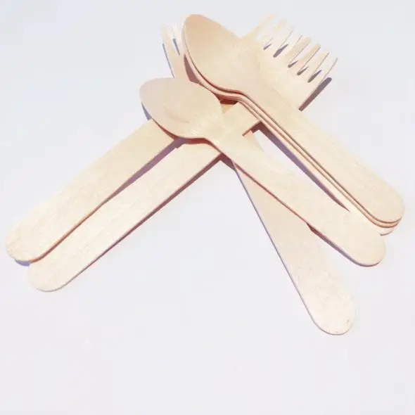 200 Piece Custom Printed Disposable Compostable Cutlery Wooden fork and spoon set cutlery