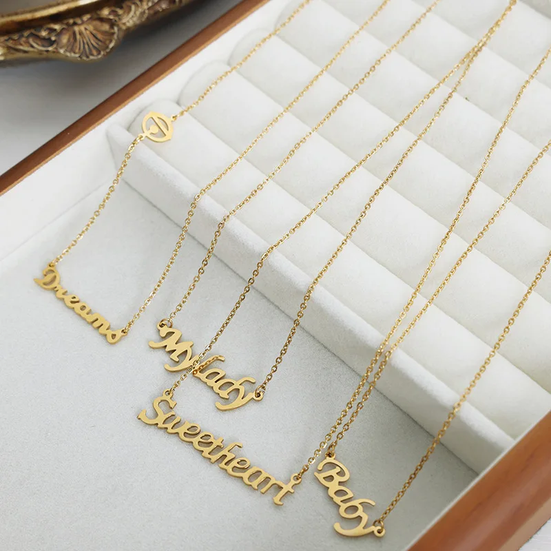 Wholesale Dream Letter Personalized Necklace Stainless Steel Gold Plated Alphabet Choker Chain Fashion Jewelry Gifts