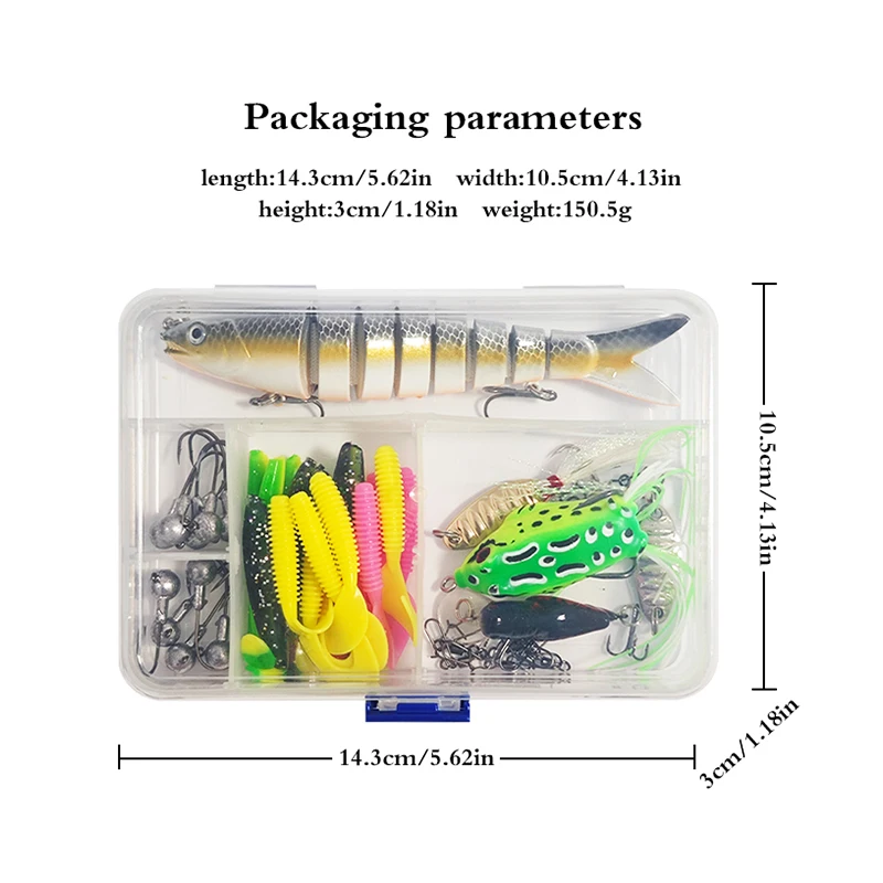 Fishing Lure Set 45piece Frog Minnow Crank Worm Bait Shrimp Spoon Fishing Accessories Combo Kit