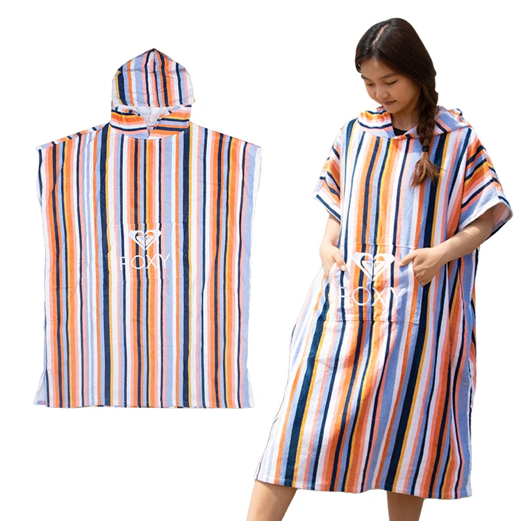 Wholesale Custom Logo Adult Kids Beach Towel Hooded Poncho Surf Swim Diving Hooded Poncho Changing Towel