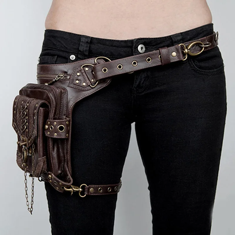 Steampunk Belt Bag Outdoor Patchwork Biker Riding Tool Belt Bag Rivet Tactical Leg Bag for women and man