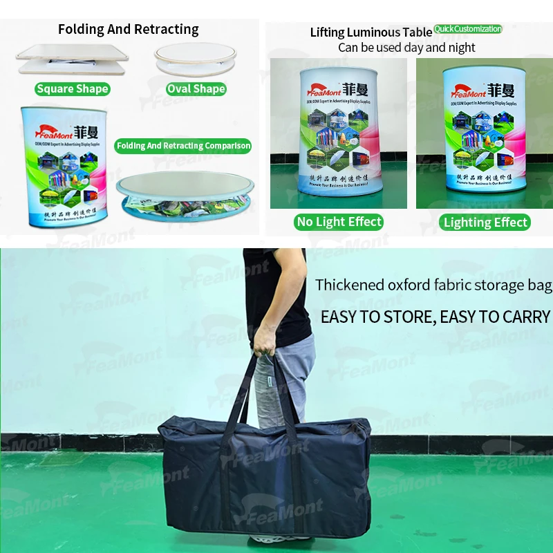 FEAMONT Portable Promotion Table High Quality Aluminum Fabric Tube Curved Trade Shows Shop Retail Polyester Flags Banners