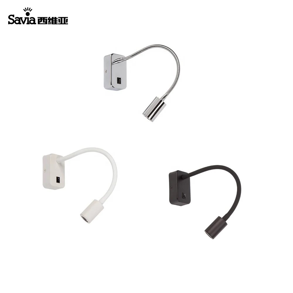 Savia Flexible Rotatable 360 Adjustable Gooseneck Reading Light LED 3W Modern Aluminum Surface Wall Mounted Bedside Lamp Hotel