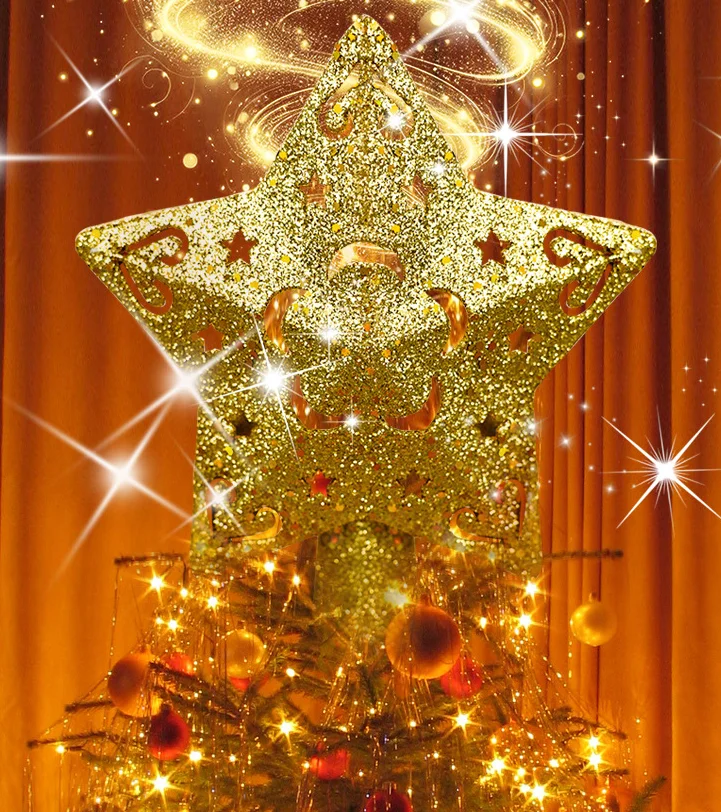 Pentagram Christmas Light Christmas Tree Hanging Top Projection Light 3D Rotating USB Tree Top Star Christmas Decoration Gifts