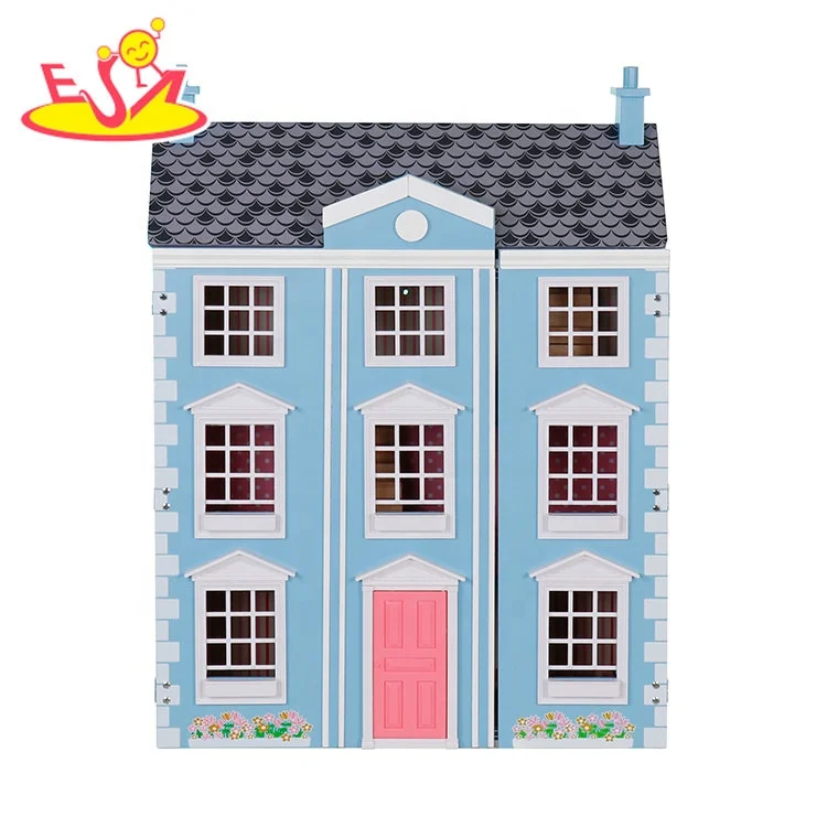 New hottest blue wooden georgian dolls house kits for children W06A419