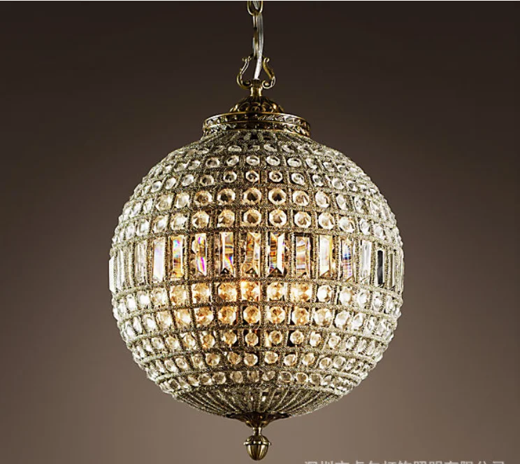 American Vintage french classical nordic country crystal  ball handing light for hotel or living room