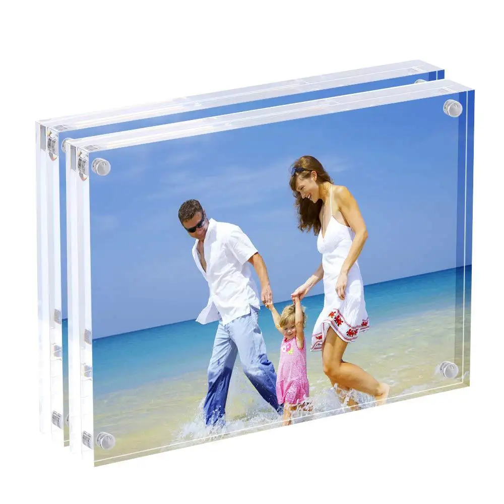 Wholesale Custom Size Double Sided Rectangular Clear Display Acrylic Magnetic Picture Frames Magnet Block Photo Frame
