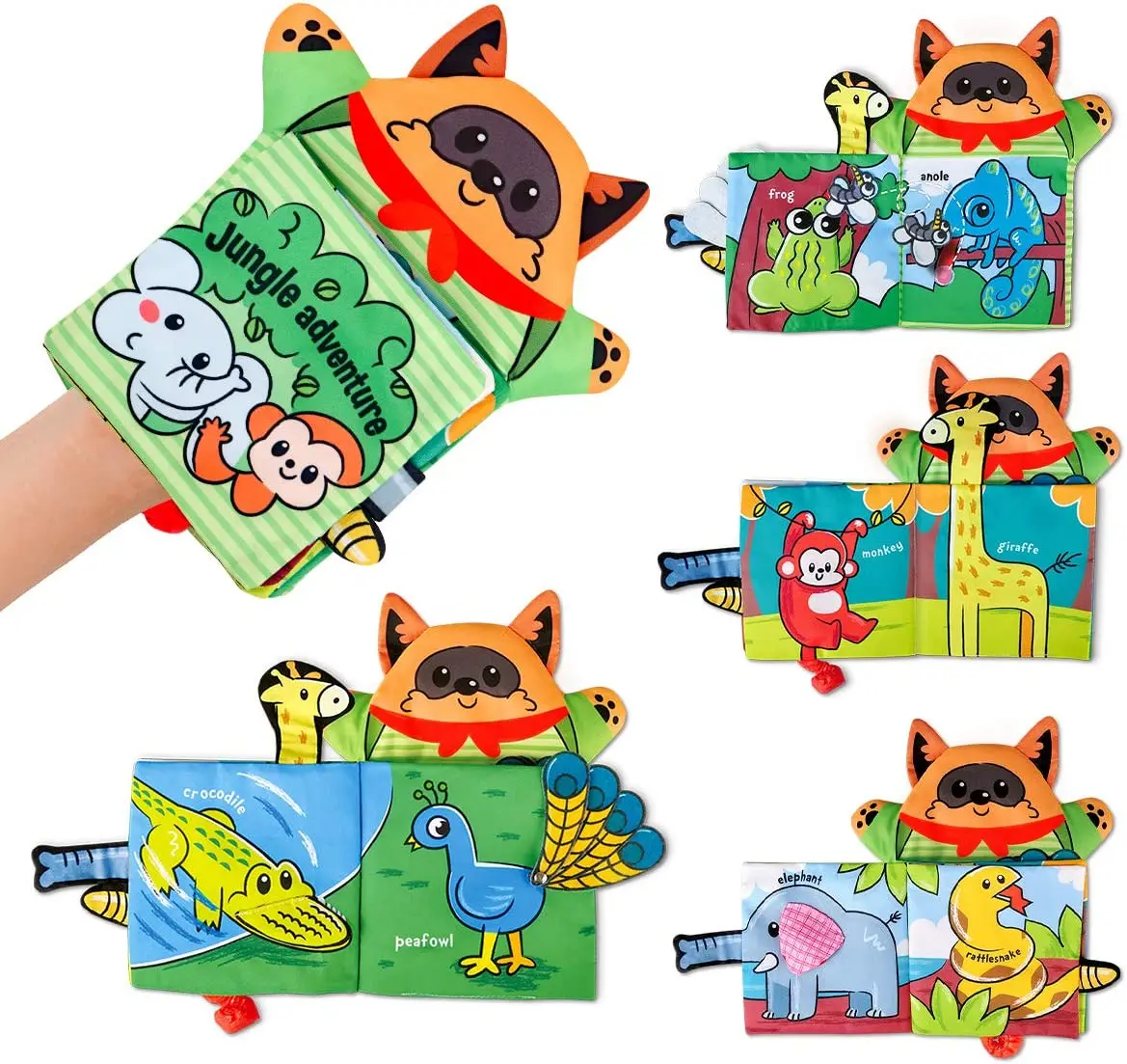 Crinkle Soft Baby Cloth Book Touch and Feel Baby Books with Hand Puppet Sea Animal Tail Tactile Fabric Toddler Activity Book