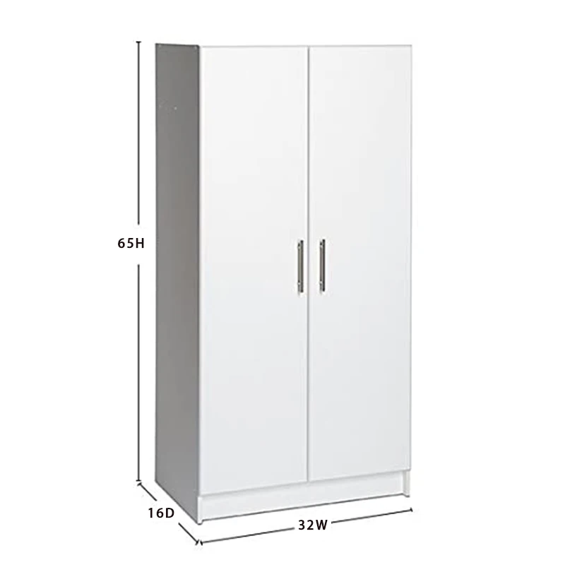 2 Door Modern Minimalist Wardrobe Closet Storage Cabinet with Partitions and Clothes Rail, Simple White