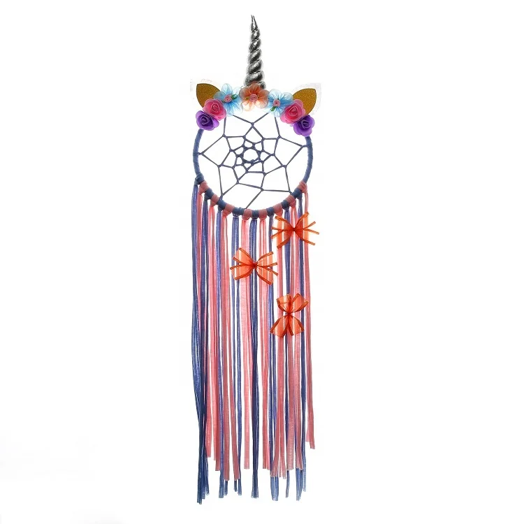 Ins Kids Rainbow Unicorn Profile Dream Catcher Kids Nursery Bedroom Wall Hanging Decoration Fluffy Tassels Unicorn Dream Catcher