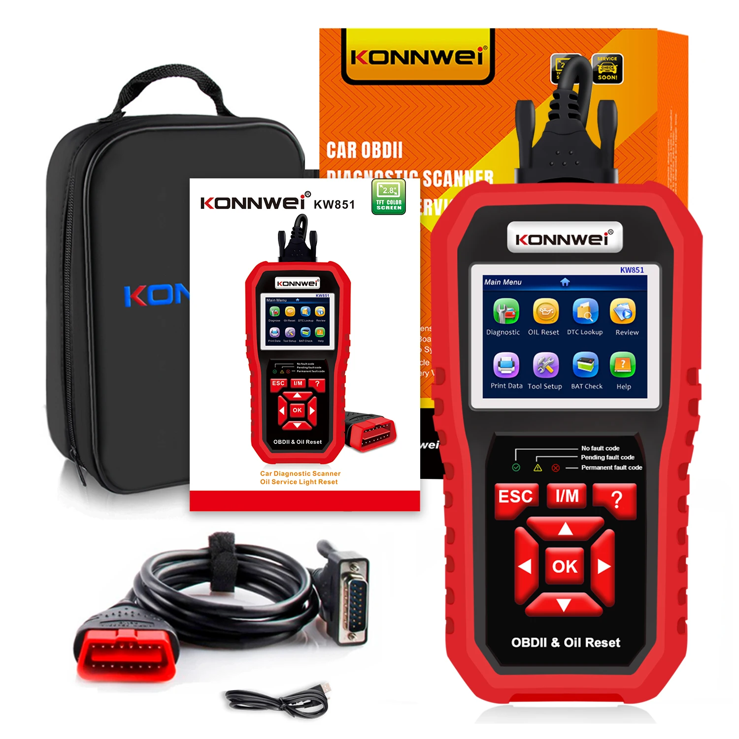 KONNWEI KW851 OBD2 Automotive Diagnostic Scanner Oil Service Light Reset Tool Multi-function Universal Car Diagnosis Instruments