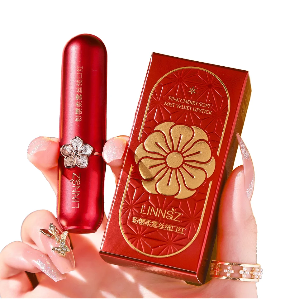 Pink Cherry Soft Mist Velvet Lipstick Waterproof Moisturizing Lip Balm Plain White Cup Not Easy Touch Pencil Form