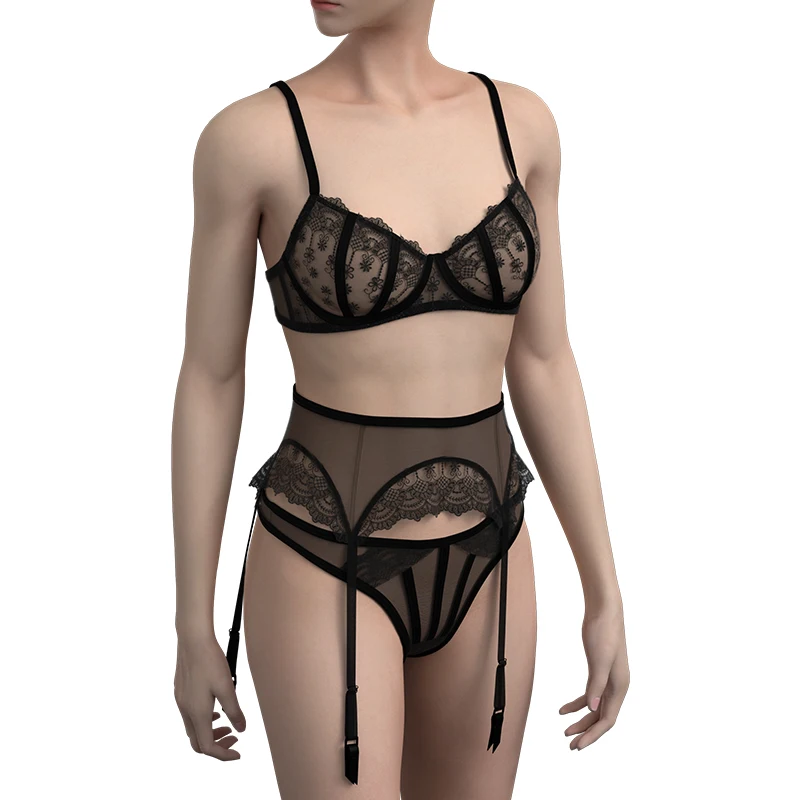 Wholesale Comfort Mesh Transparent See Through Sexy Lingerie Bra and Panty Set