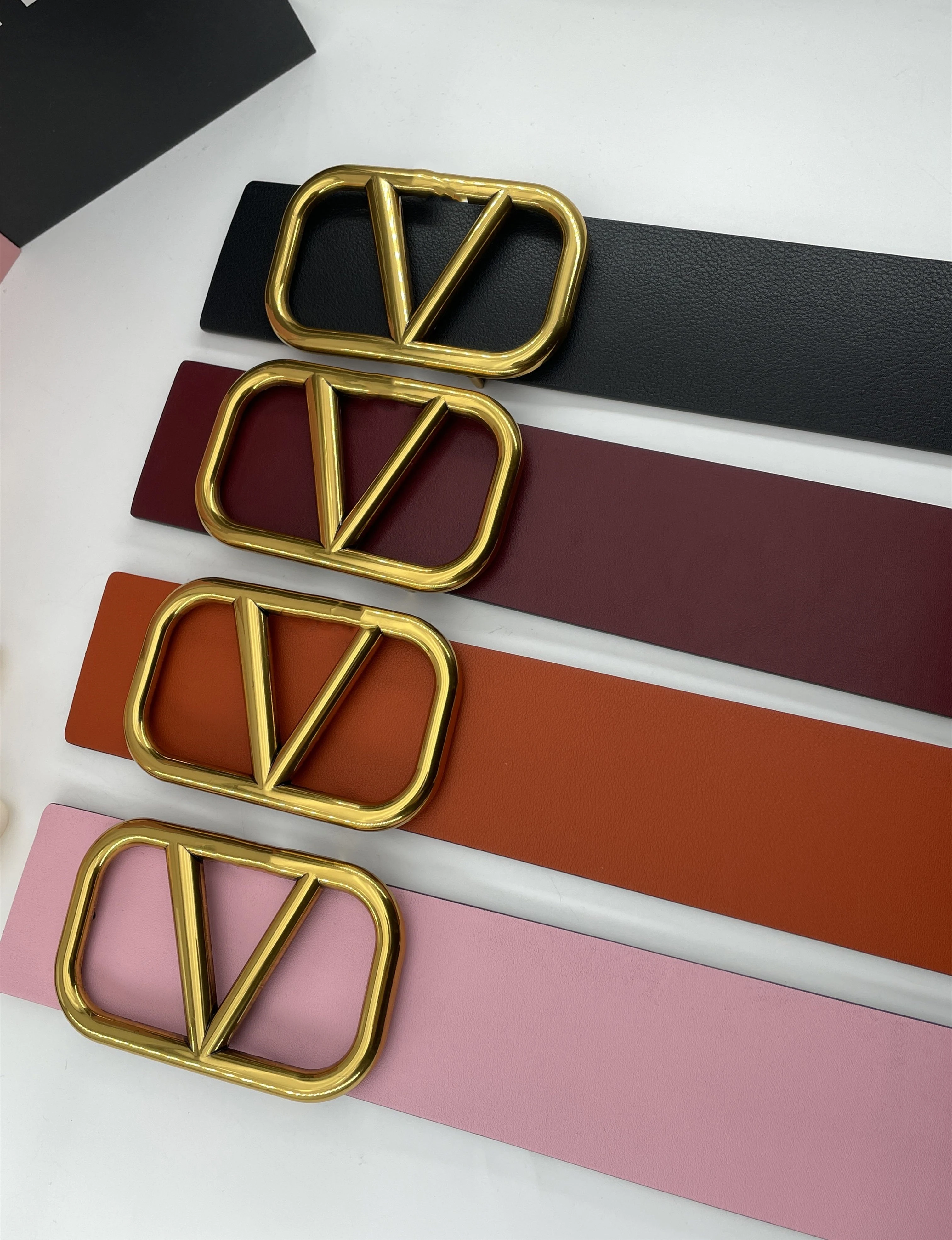 2023 Newest Ladies coat waist accessories Luxury genuine leather Reversible 7CM Width Pink Designer Belts for women