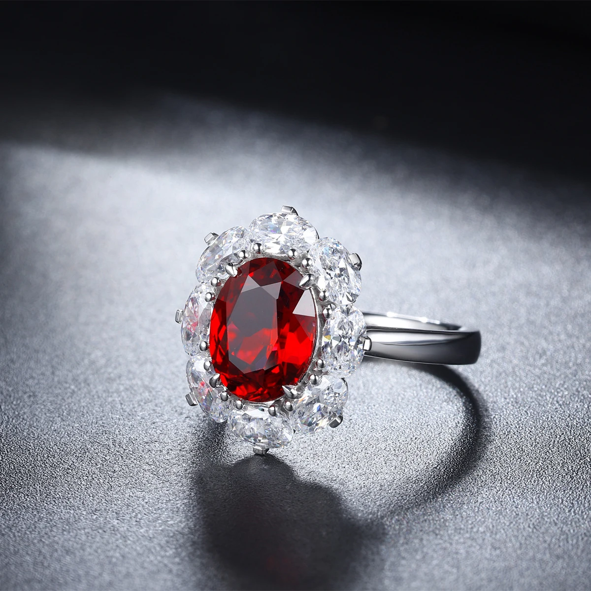 Luxury Oval Cut Ruby 3.29CT S925 Lab Grown Gemstone Halo Rings Engagement Jewelry Women Rings