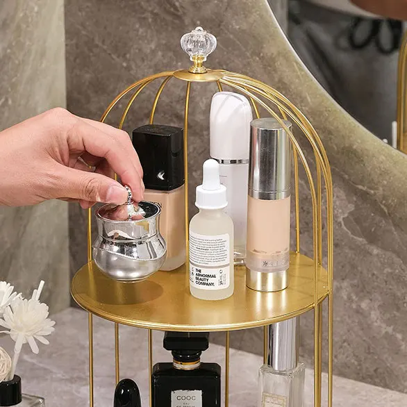 Golden Bird Cage Iron Art Nordic Lipstick Perfume Skin Care Metal Product Finishing Table Cosmetic Storage Rack