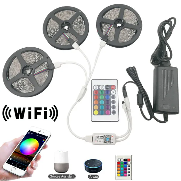 Высокая яркая водонепроницаемая гибкая светодиодная лента 12 В SMD5050 Rgb 20 м Wifi контроллер цифровой двойной свет уличная