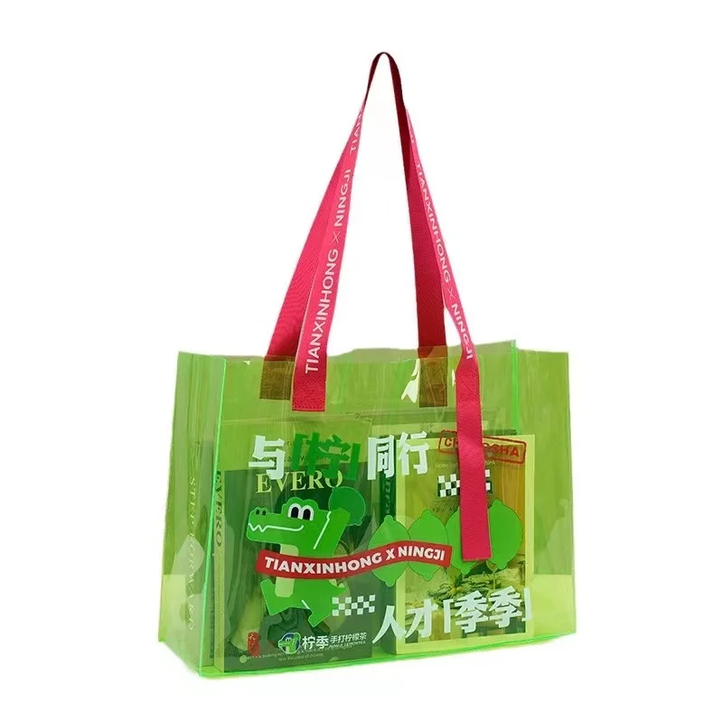 Custom logo transparent clear waterproof neon candy color beach PVC gift shopping tote bag