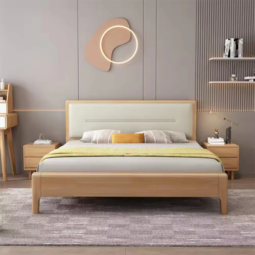 Modern Simple Solid Wood Bedroom Furniture 1.8 Double Light Luxury Wedding King Size Bed Frame Bedroom 1.5m Bed