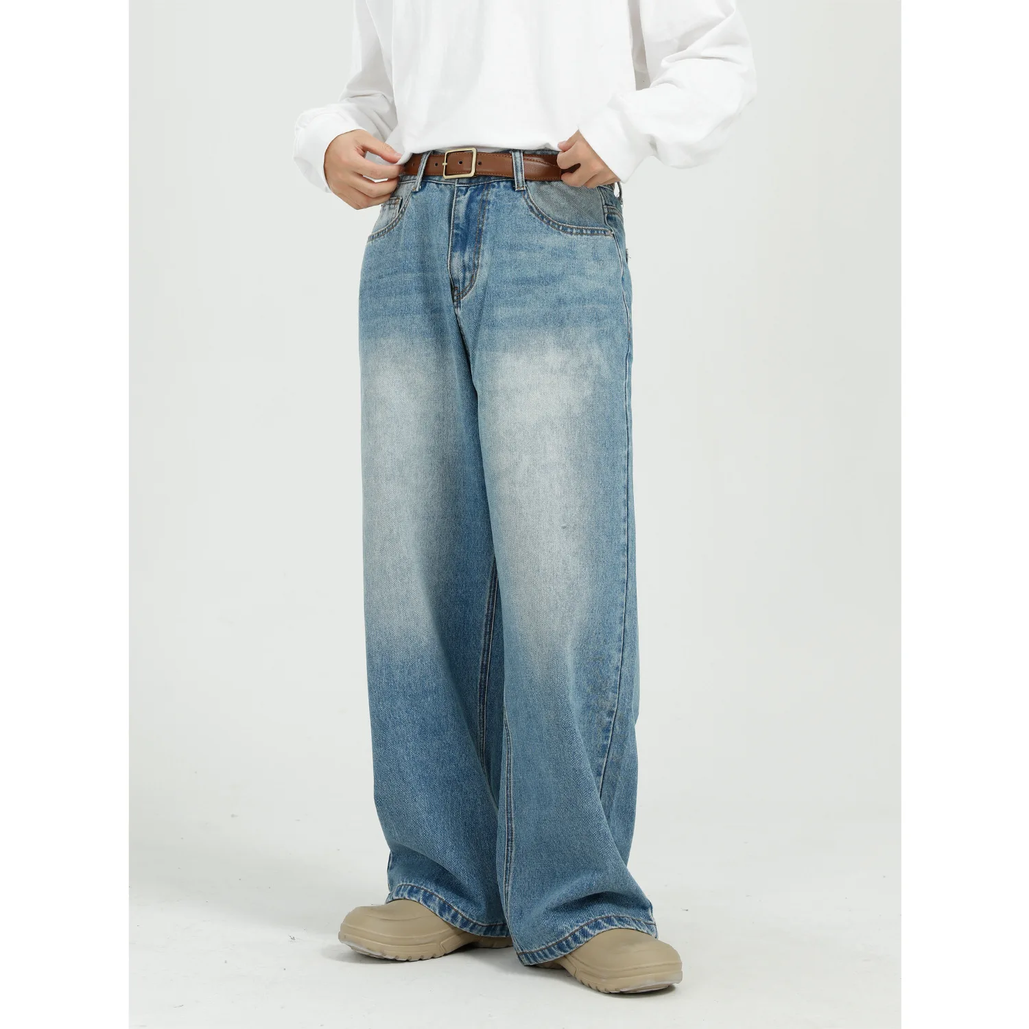 2023 new arrival Korean style loose and versatile blue straight wide leg jeans for men