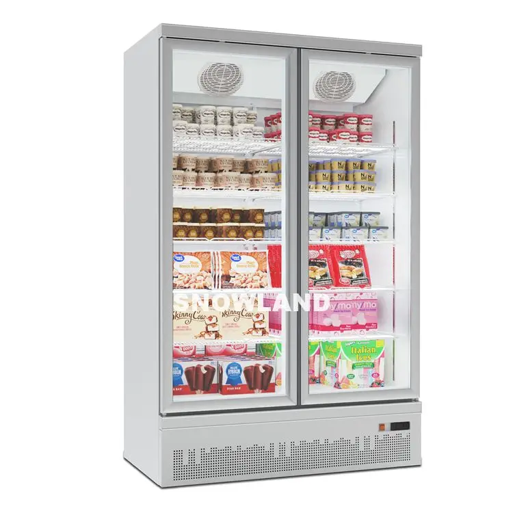 2 Glass Door Supermarket Frameless Glass 1500L Meat Display Upright Freezer for Ice Cream