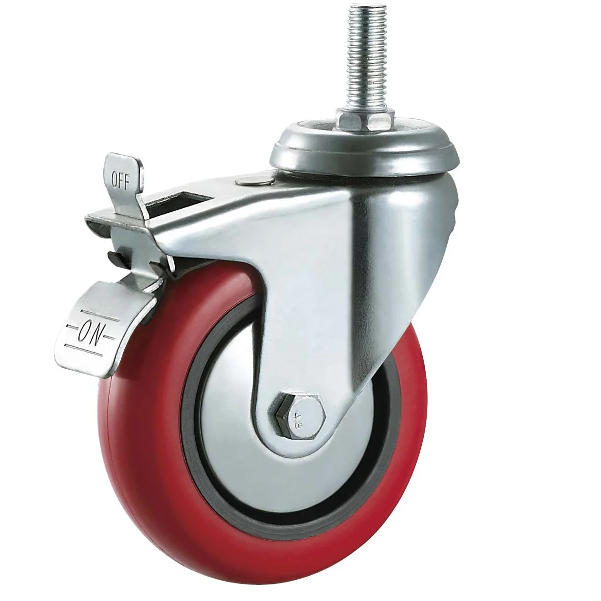 4 Inch Red Poly Wheel Swivel Top Plate Caster with Brake Service Caster