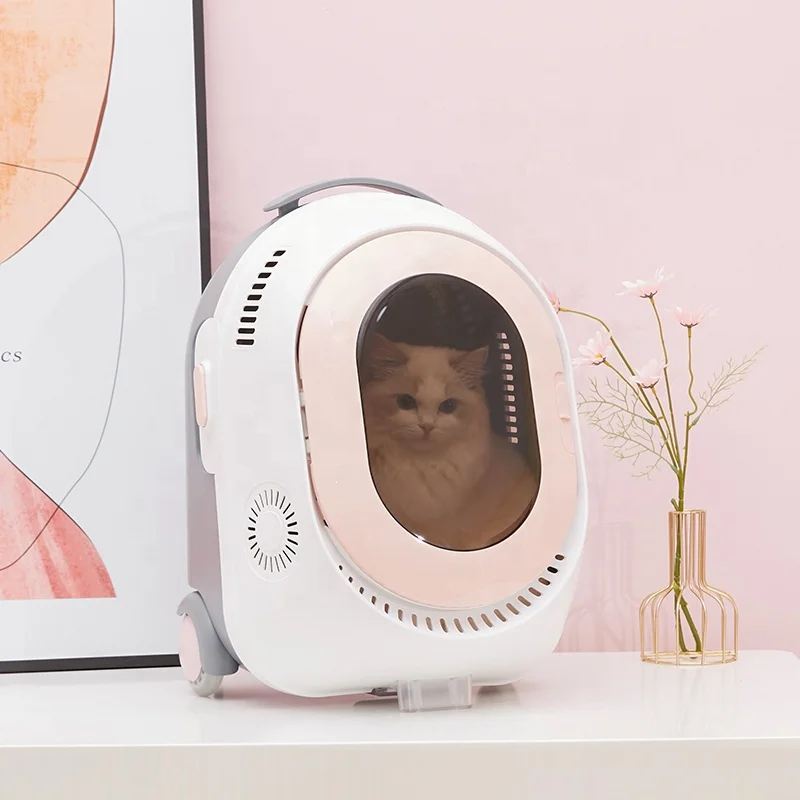 
Pravite Label Inner Fan Design Hard PC Plastic Pet Stroller Luggage Carrier School Capsule Backpack Cat Trolley Bag for Puppy 