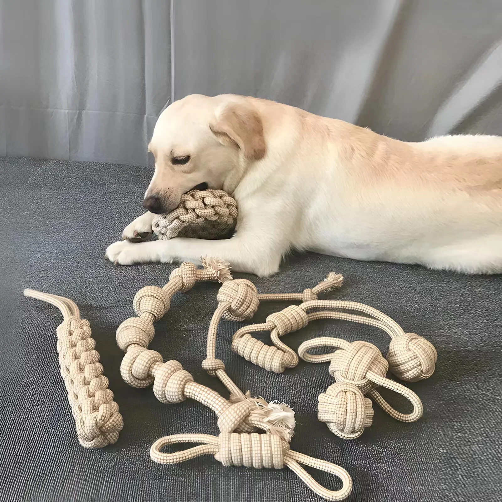 Manufacturer 9 Packs Sustainable Natural Cotton Hemp Organic Tough Rope Dog Toy Chew Set Hemp Dog Toy