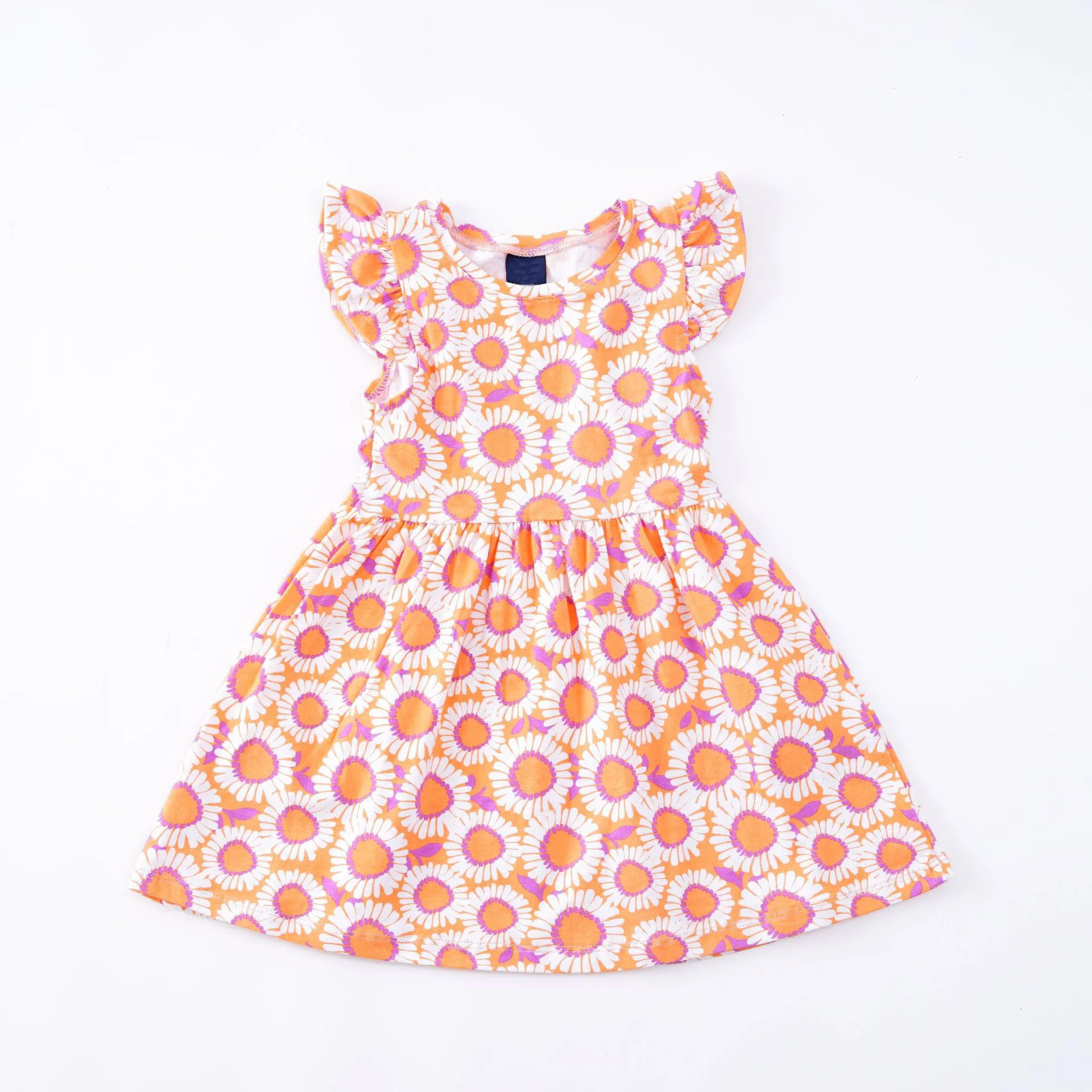 New Summer cotton little flowers butterfly stars Kids baby girls dresses up ruffle sleeves for 1-4 years old