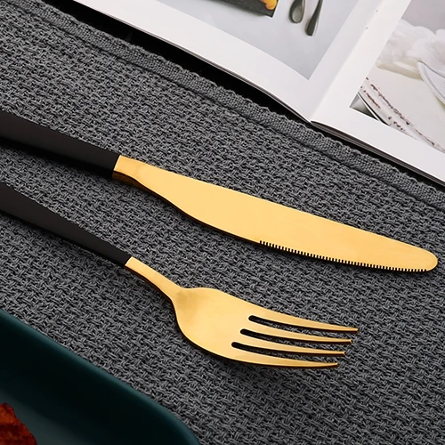 304 High Quality Handle Cutlaries Flatware Set 4pcs Black And Gold Cutlery