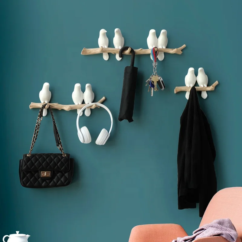 Resin Bird Hook Wall Decoration Home Accessories Key Coat Clothes Hanger Towel Hat Storage Handbag Holder for Living Room