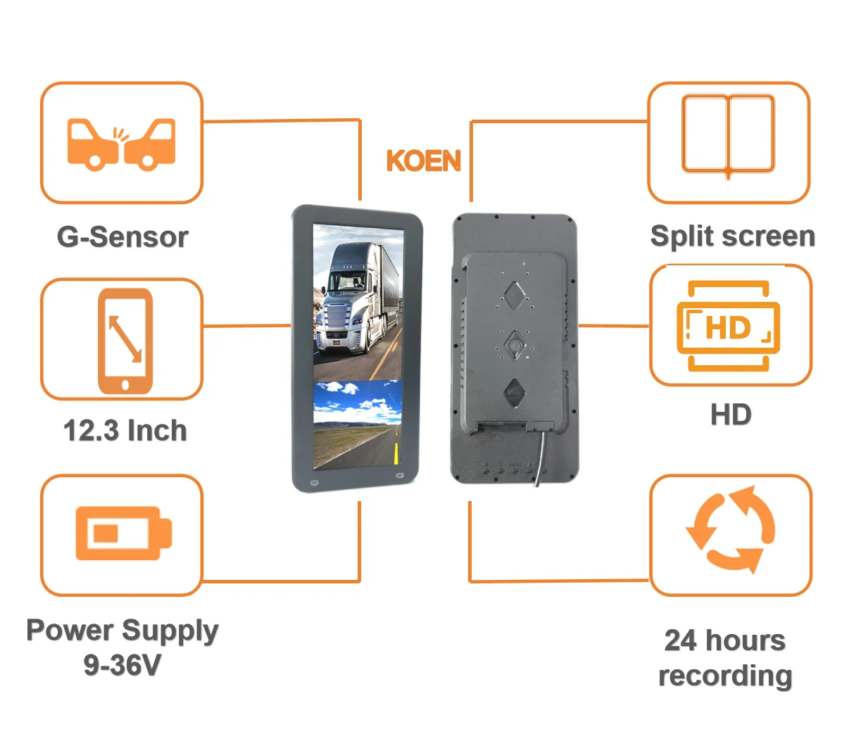 12.3 Inch 2 channels Full Display Truck Side View Mirror Monitor Camera  Parking Mirror System Universal