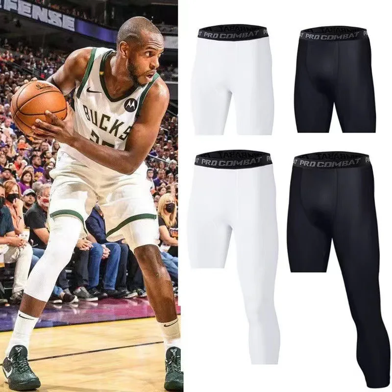 Trousers Quick Dry basketball tights single tight 3/4 one leg pants mens leggings compression